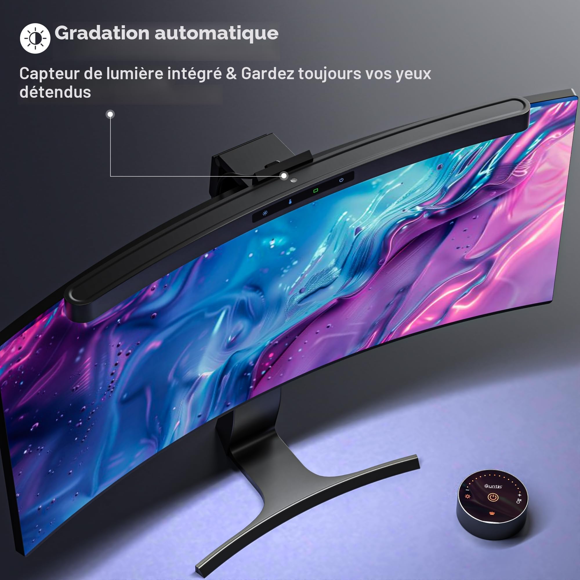 Quntis Lampe Écran PC Incurvé 45CM LED USB Monitor Light Bar avec Télécommande Double Réglage Gradation Automatique