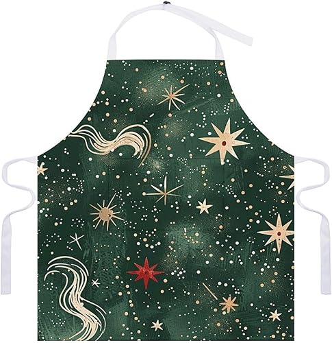 Miniatura 7 de MUSM Apron for Adults - 27.6 X 31.5 Inch, Heavy-Duty Polyester Aprons with Two Large Pockets, Waterproof Gold And White Stars Kitchen Apron for