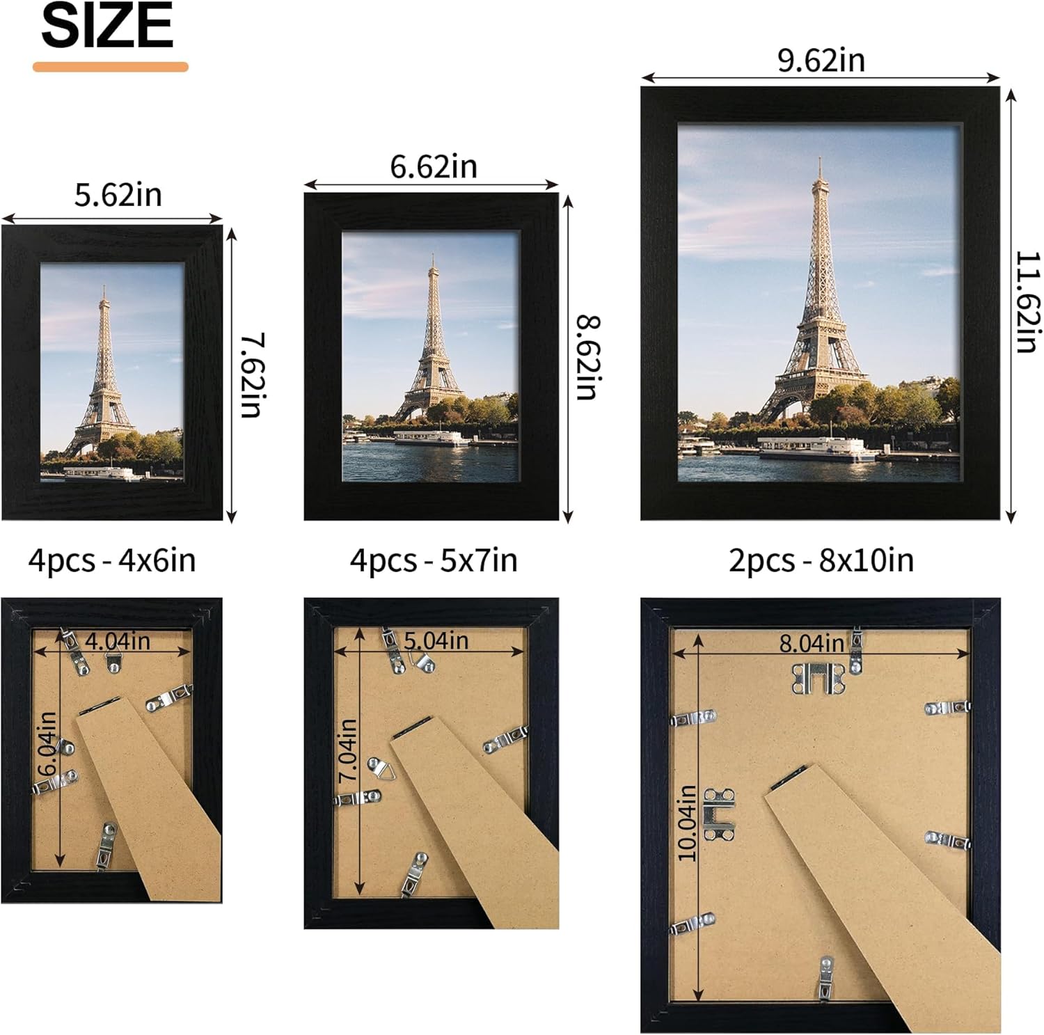 Collage Picture Frames Set of 10, Wall Decor for Mounting or Tabletop Display, Family Photo Gallery Frame Set - Multi Sizes Including Two 8x10, Four 5x7, Four 4x6, HD Glass, Rustic Wood