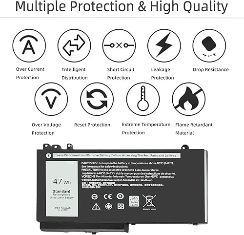 Miniatura 4 de YXKC 47Wh NGGX5 - Batería para portátil Dell Latitude E5270 E5470 E5570 P48F001 Precision M3510 Series, XKWC7 XWDK1 JY8D6 954DF RDRH9 451-BBUK
