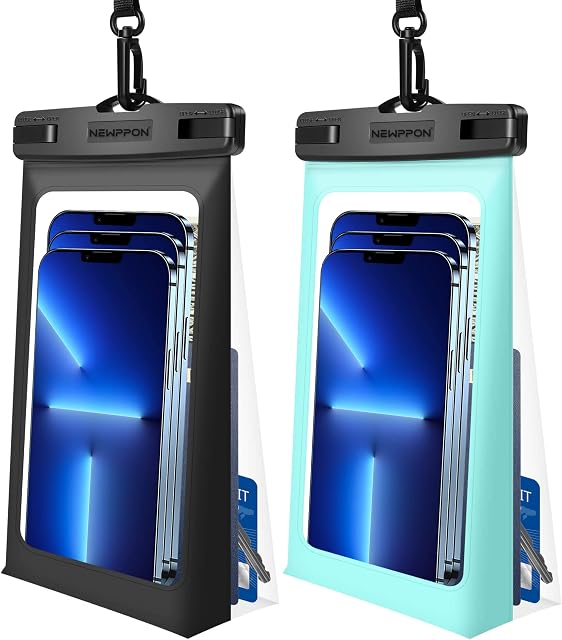 newppon Floating Large Waterproof Phone Pouch : 2 Pack Universal Floatable Water Proof Dry Bag Case - Float Clear Cell Holder Protector with Lanyard for iPhone Samsung Galaxy for Beach Swimming Pool