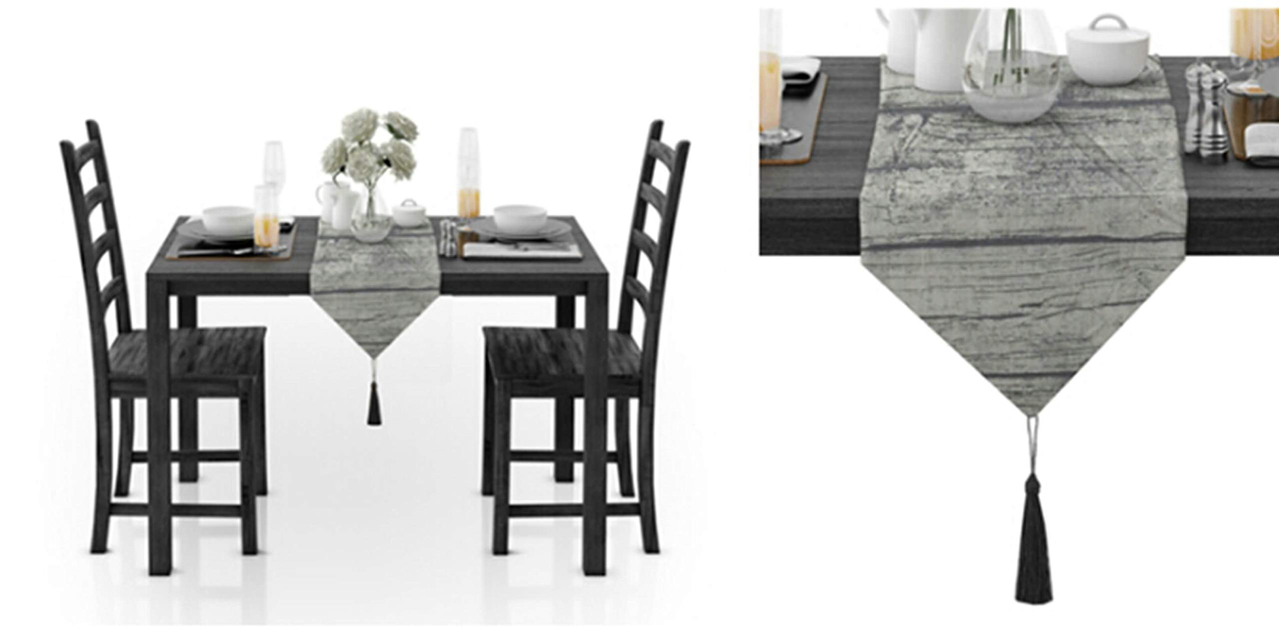 Aeici Camino de mesa de algodón para decoración de boda, grano de madera, camino de mesa de cocina, 30 x 188 cm, camino de mesa de boda, para recepción, gris y negro