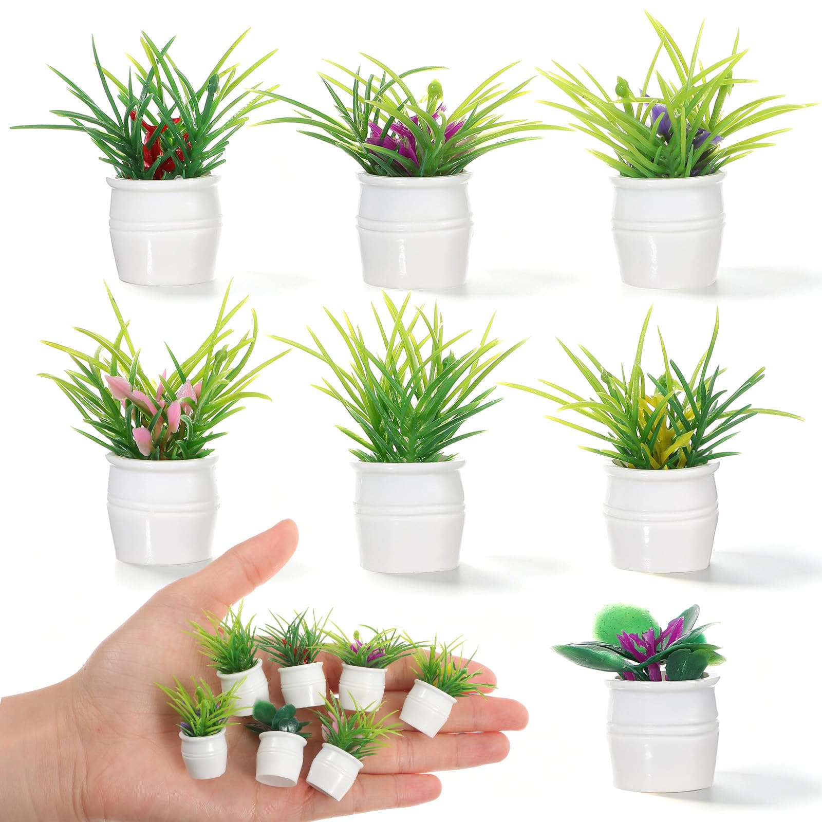7 Pcs Miniature Plants Set, Mini Plant Artificial Potted Greenery, Dollhouse Plants Decor, Miniature Dollhouse Accessories for Crafts and Micro Landscape