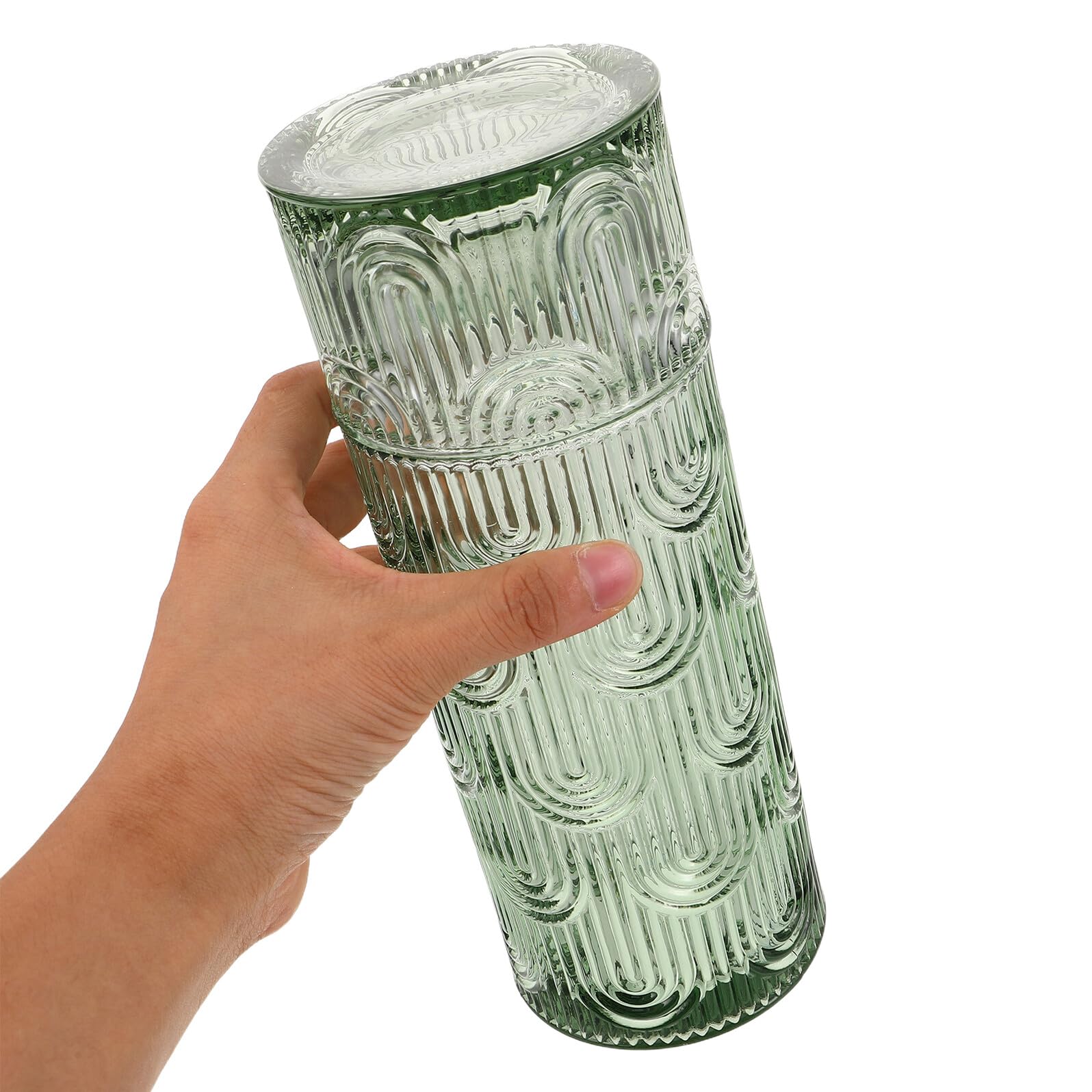 Juego de Jarra y Vaso de Vidrio Repujado Verde, Jarra de Agua Fría y Vaso para Mesita de Noche, Set de Cristal para Jugo y Agua, Garrafa Decorativa y Funcional para Uso Diario
