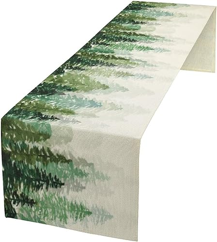 Camino de mesa de árboles de pino del bosque, bufanda de sobremesa de bosque, decoración del hogar y cocina para fiestas, decoraciones rústicas de