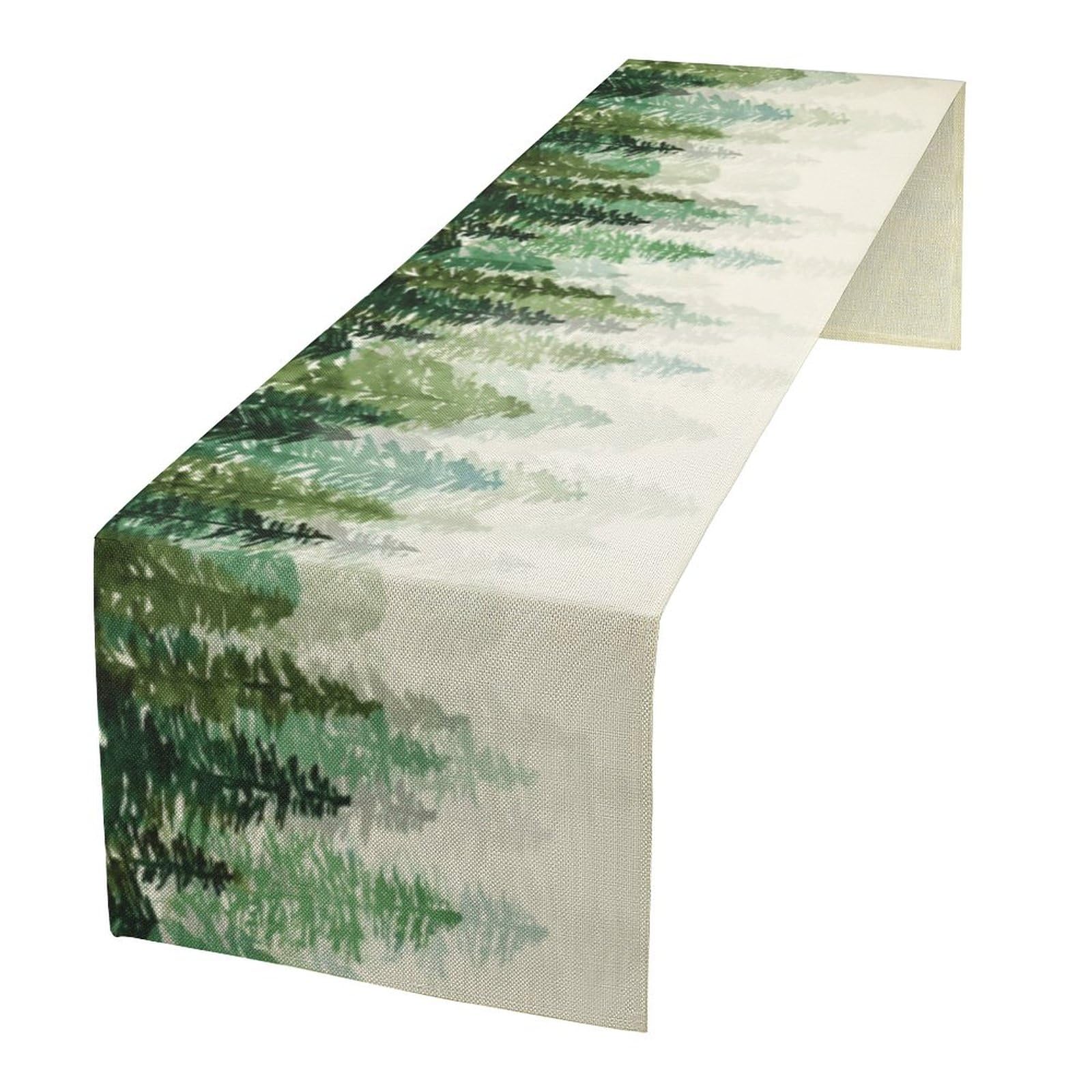 Forest Pine Trees Table Runner, Woodland Tabletop Scarf Home Kitchen Holiday Decor, Seasonal Farmhouse Rustic Dining Decorations Party Supply 13 X 36 Inch — image 1