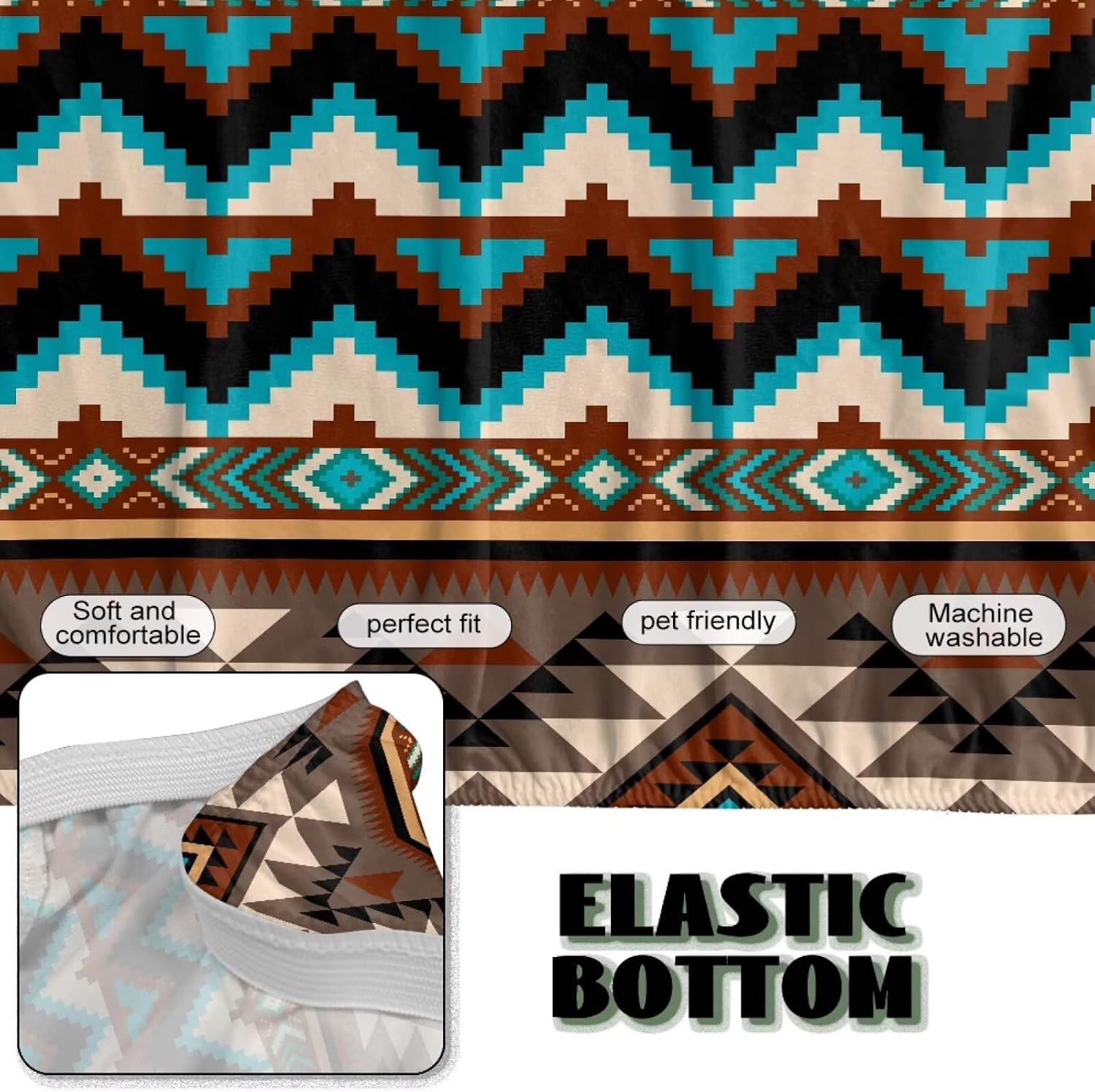Non-Slip Futon Slipcover Decorative Armless Futon Cover Machine Washable Dustproof Sofa Bed Cover Without Armrests Furniture Protector Modern Home Decor, Aztec Print Teal Brown