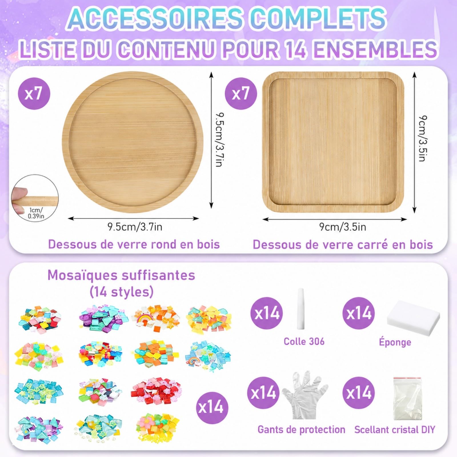 ASMIZ Kit Mosaïque DIY Dessous de Verre, Carreaux Verre Colorés 14 Pièces