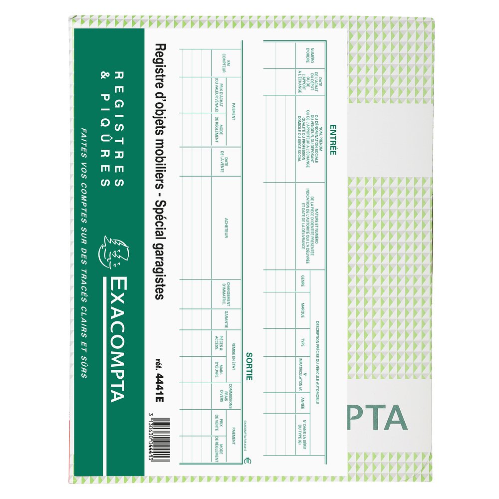 Exacompta 4441E Registre 24/32 Objet Mobilier Spécial Garagistes 100 Pages