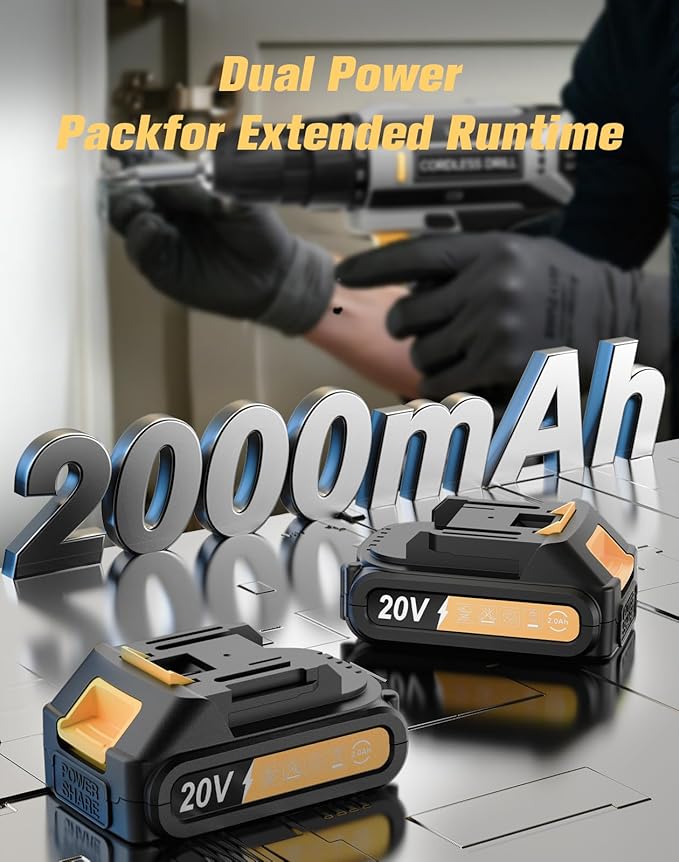 Taladro Inalámbrico VIWKO 20V con 2 Baterías, 56 Accesorios y Carga Rápida miniatura 3