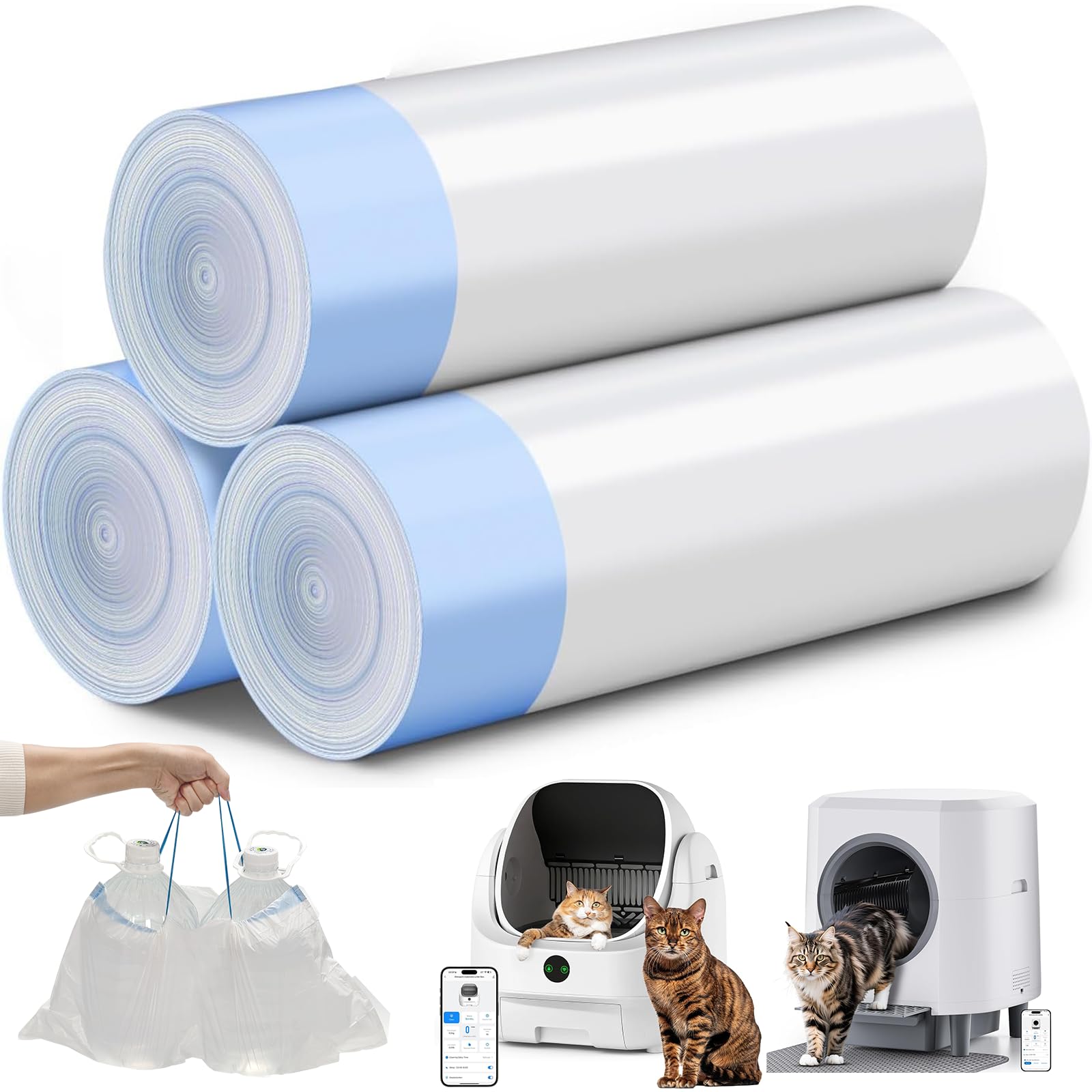 45 Packs Replaced Trash Bags-3 Rolls, Ellenpent Cat Litter Box Waste Bags for CH-ICB019 & CH-ICB020 Automatic Litter Box