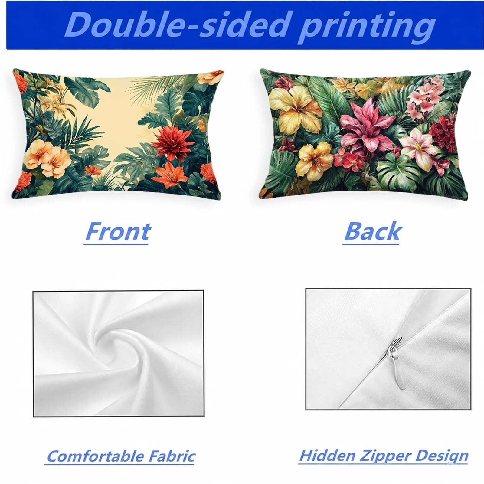 Federe Cuscino 60x80 Set di 2, Nordico Federe Cuscini Divano Lino, Rettangolari Copricuscini 60x80cm Con Cerniera Invisibile, Copricuscino per Camera Letto Casa Decorazioni Regalo, Fiore kj-8194