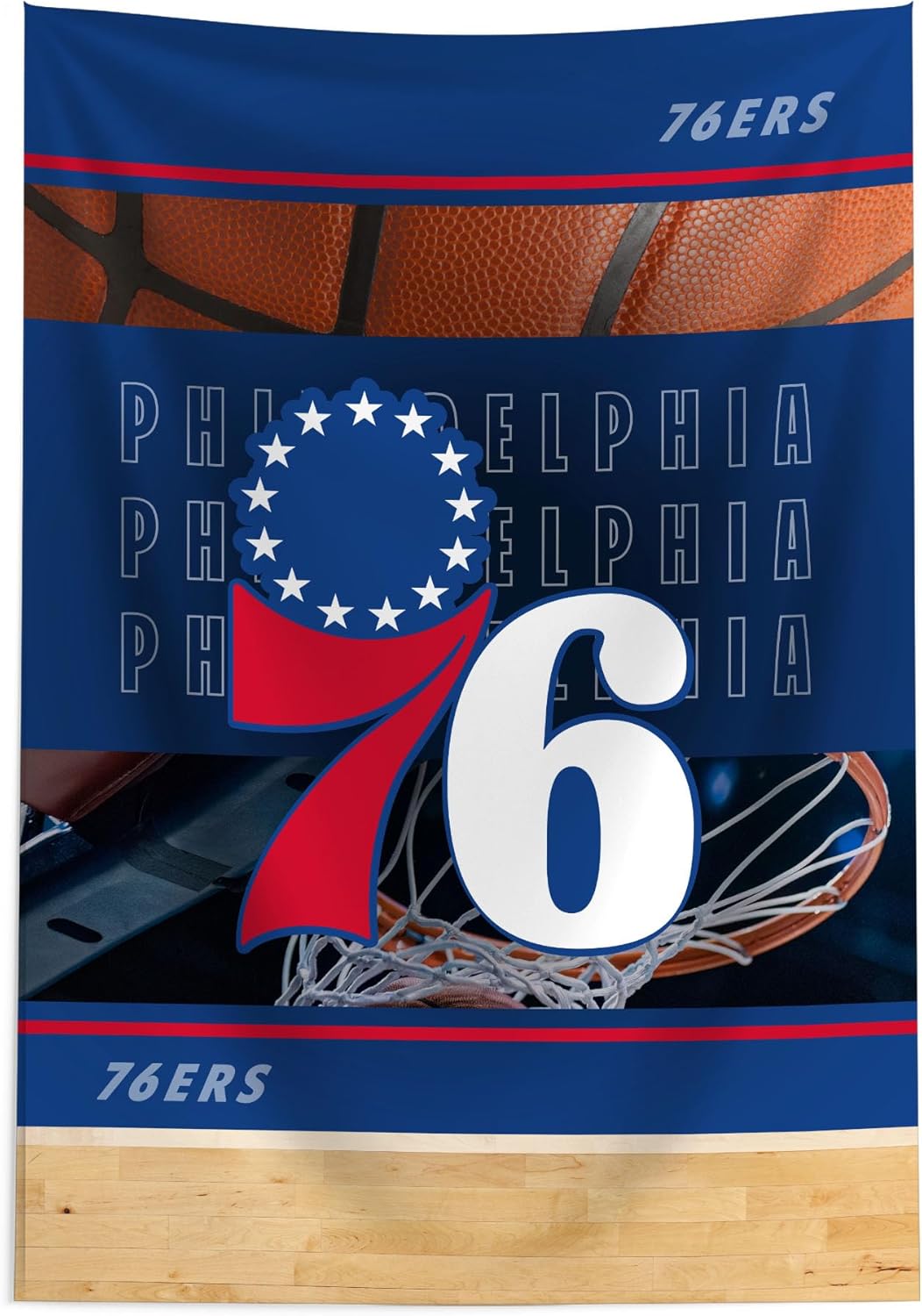 Northwest NBA Philadelphia 76ers Detailed Collage Printed Wall Hanging Tapestry, 24 x 36 in, Woven Polyester Fabric, Decorative Fan Art for Bedroom Office Living Room