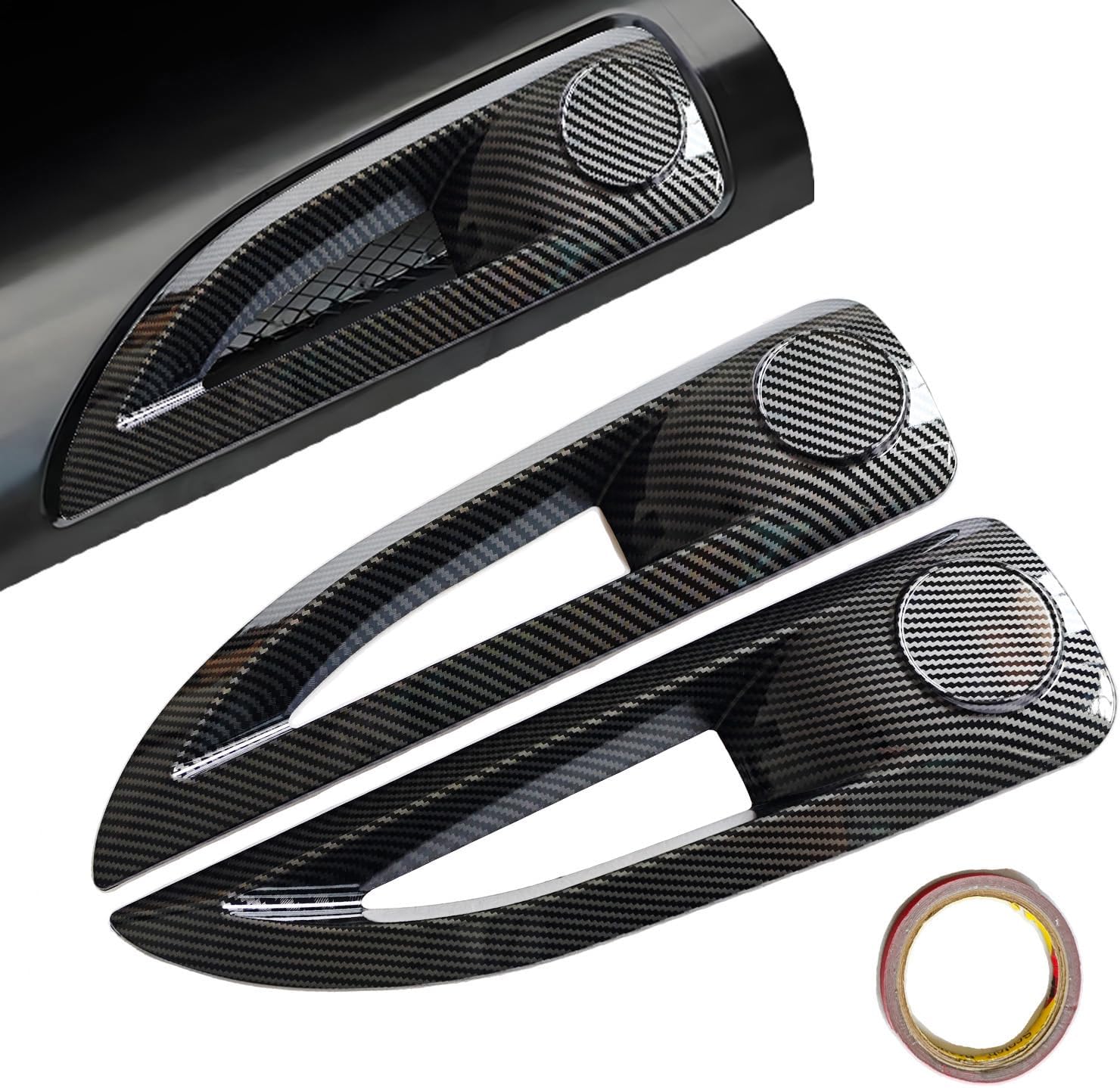 Pair Hood Side Air Vent Cover Bezels ABS Plastic Trim Carbon Fiber Matt Black for Jeep Wrangler JK JKU Unlimited Rubicon 2007-2017 Avenger Style Hood (Pair Carbon Fiber)