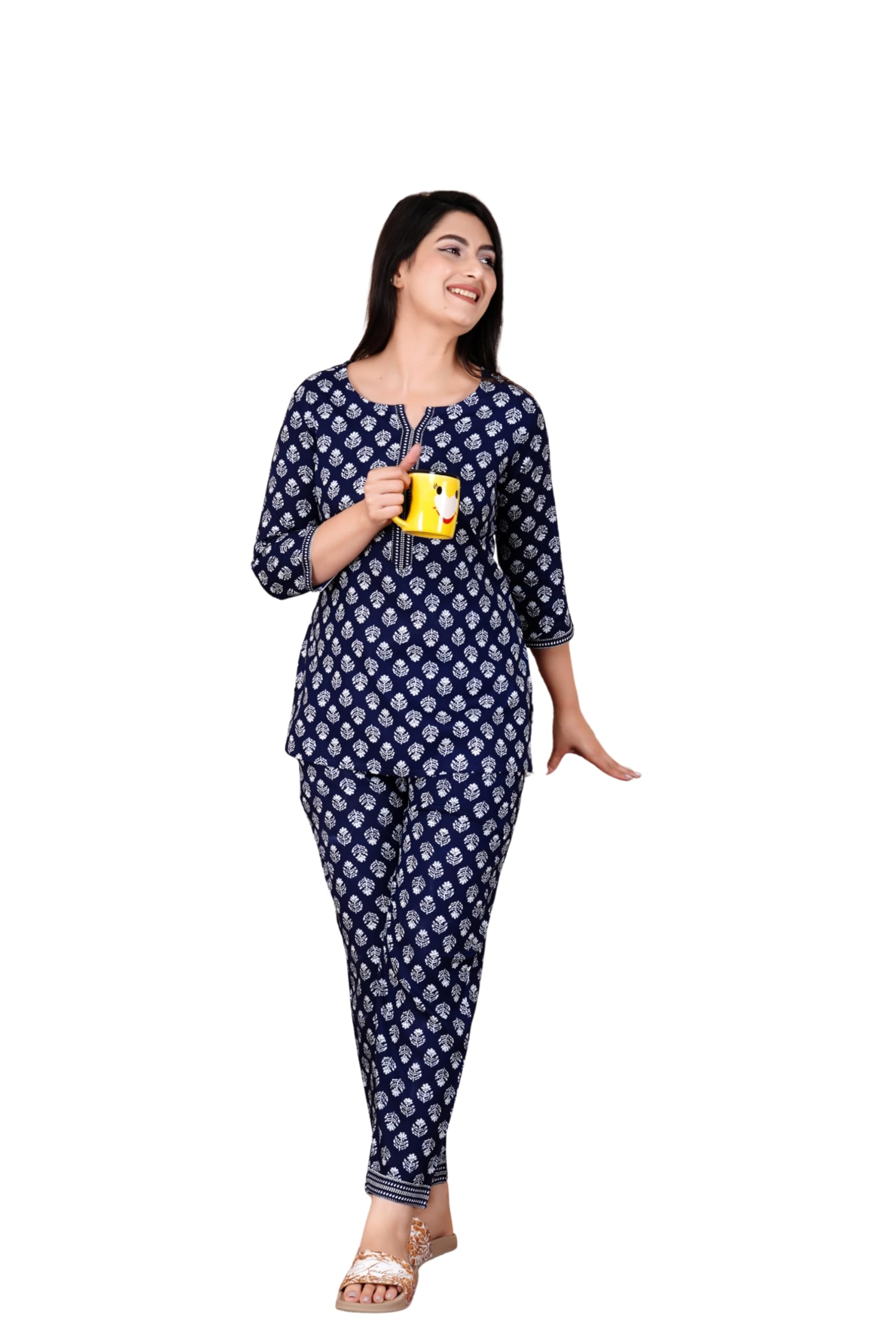 SAADGEE Cotton Floral Print Loungewear Set, Top and Bottom Coord Set, 3/4 Sleeve, Maternity Dresses for Women Cotton, Night Suit Set, Night Suit for Pregnant Women-picture-48