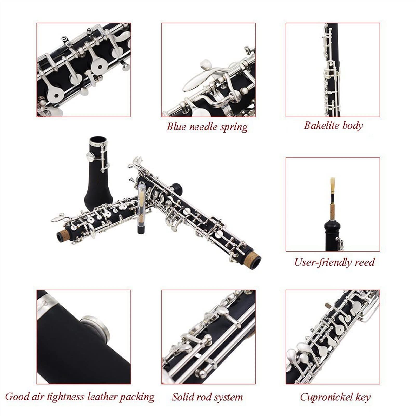 Strumento Oboe Professionale Oboe C- Chiave Strumento A Fiato Rame- Nichel Argentato con Accessori E Borsa in Pelle Principiante di Oboe