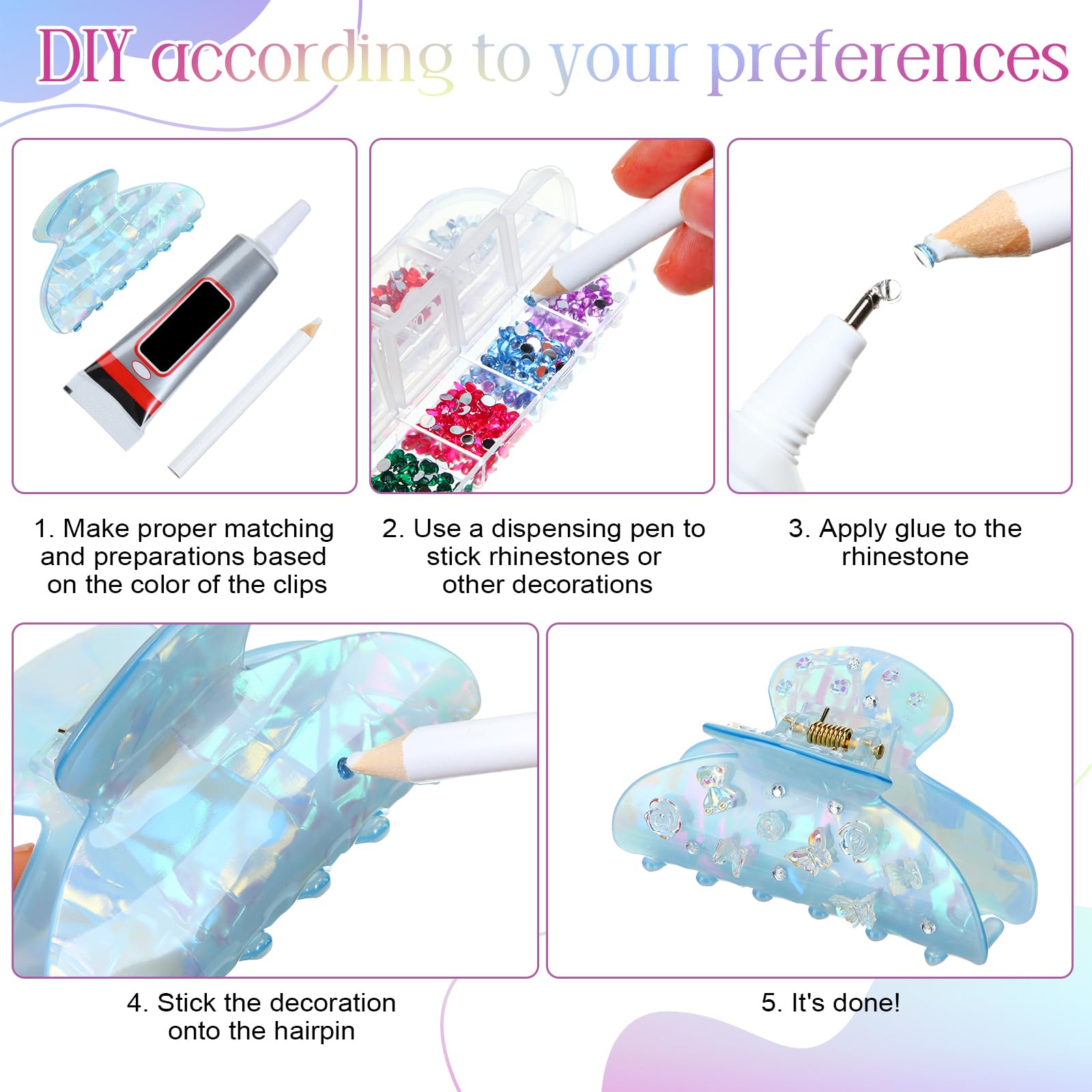 Amazon.com: Suncalla 6 Set DIY Hair Claw Clips Kit Acrylic  display picture 2