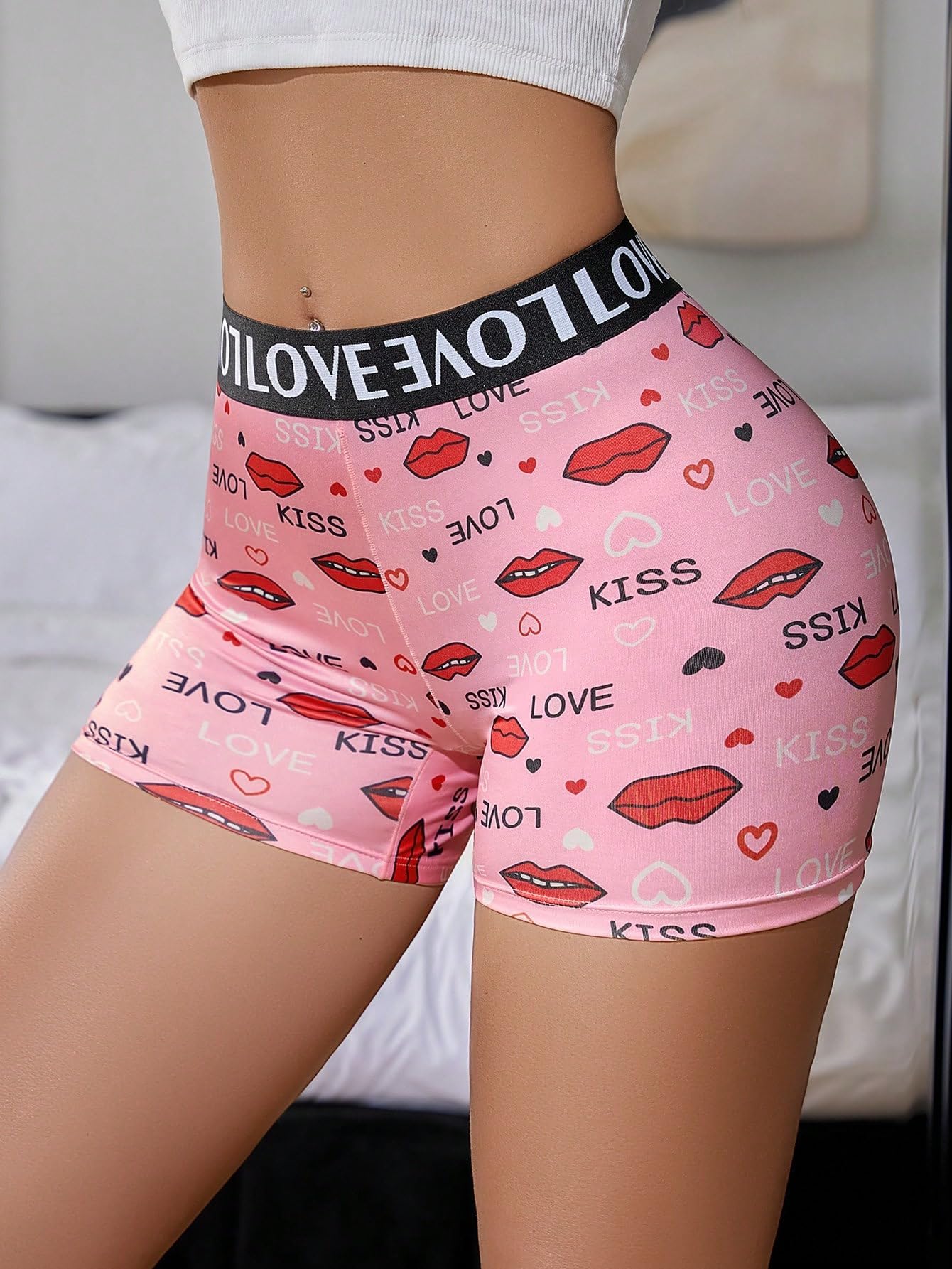 Women's High Waist Sports Camouflage Print Contrast Color Letter Webbing Stitching Boyshorts