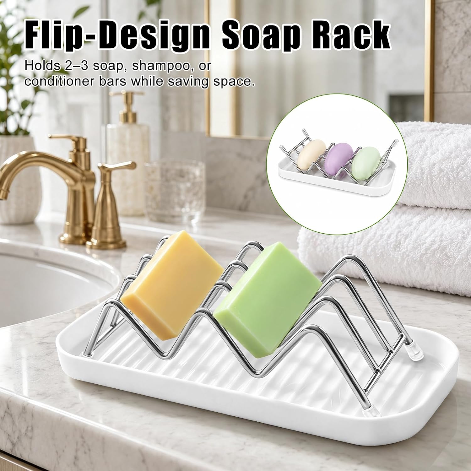 Soap Dish for Shower, 304 Stainless Steel Bar Soap Holder, Holds 2-3 Bars