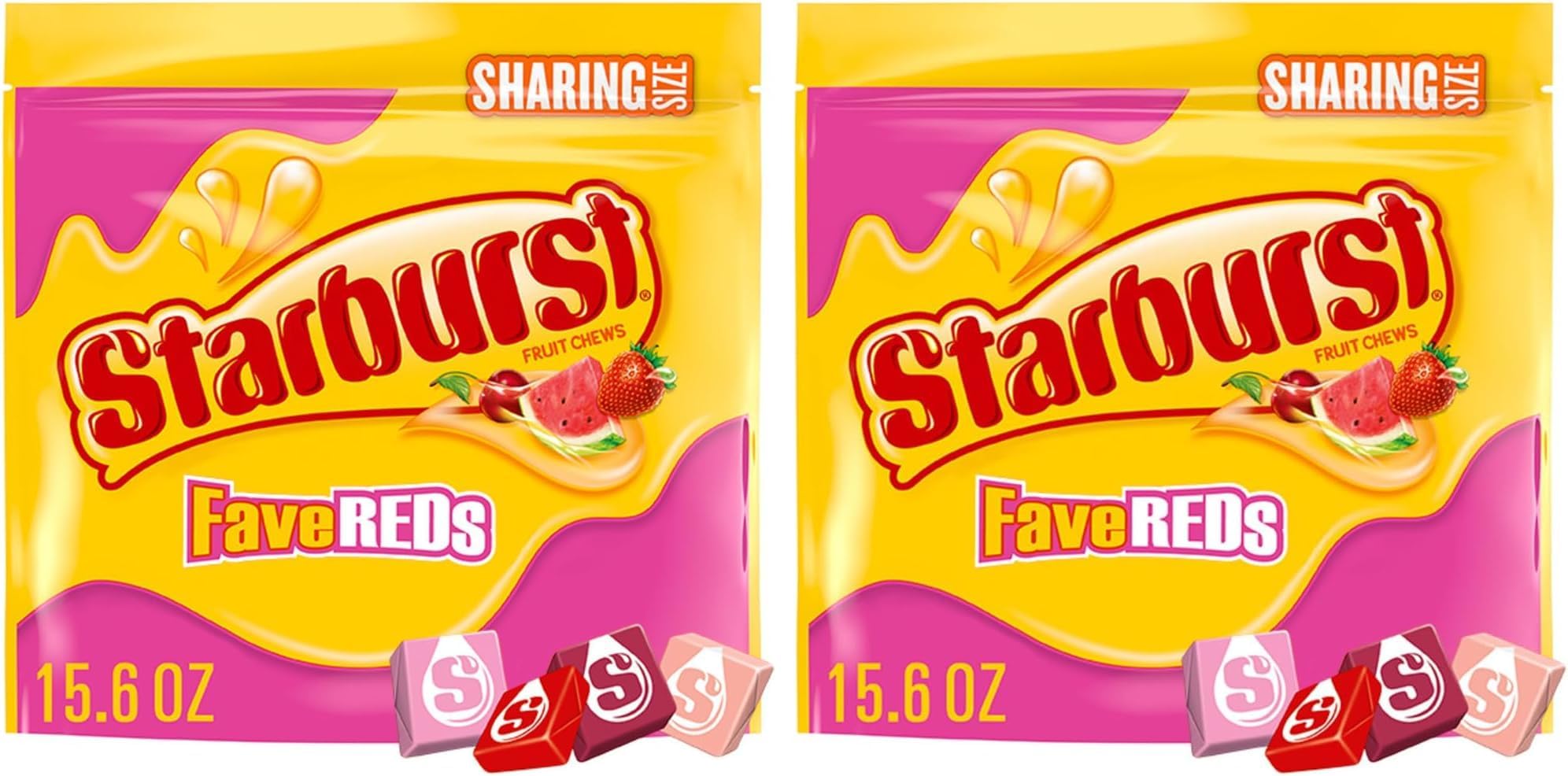 STARBURST FaveREDS Fruit Chews Candy, Chewy Candy, 15.6 oz Sharing Size Bag (Pack of 2)