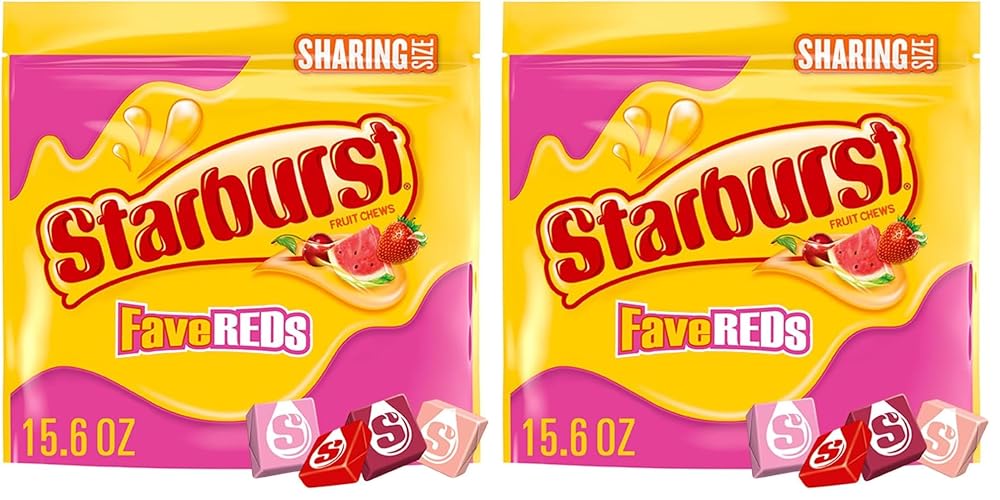 STARBURST FaveReds Fruit Chews Summer Candy, Sharing Size, 15.6 oz Resealable Bag (Pack of 2) - FaveREDs - 15.6 Ounce (Pack of 2)