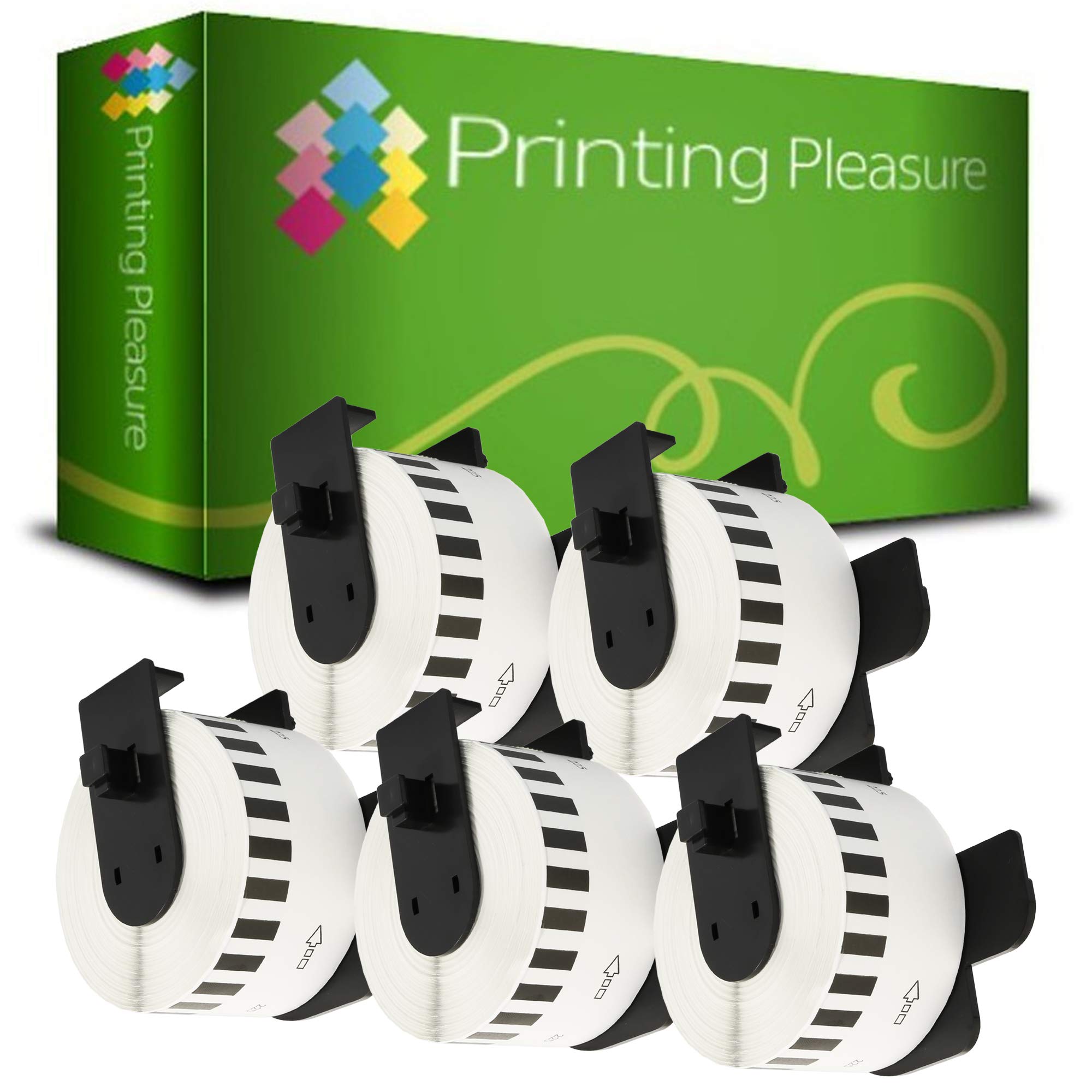 Printing Pleasure 5 x DK22225 Continuous Address Labels Compatible with P-Touch QL-500 QL-550 QL-570 QL-700 QL-720 QL-800 QL-810 QL-820 QL-1100 QL-1110 | 38mm x 30.48m | Thermal Paper Roll