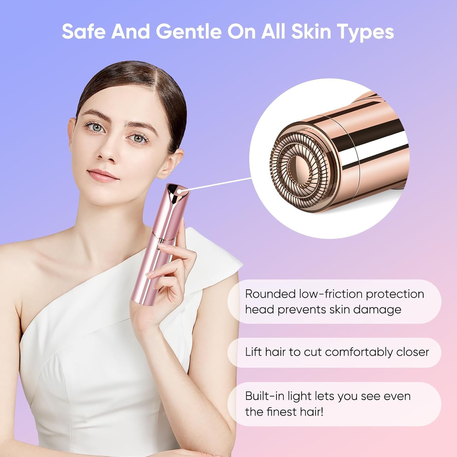 Painless Removal Shaver For Women|Usb Rechargeable Waterproof Eyebrow Face Razor Trimmer For Lips|Body|Arms Electronic Facial Hair Remover Shaver(White And Gold) (Assorted) 4