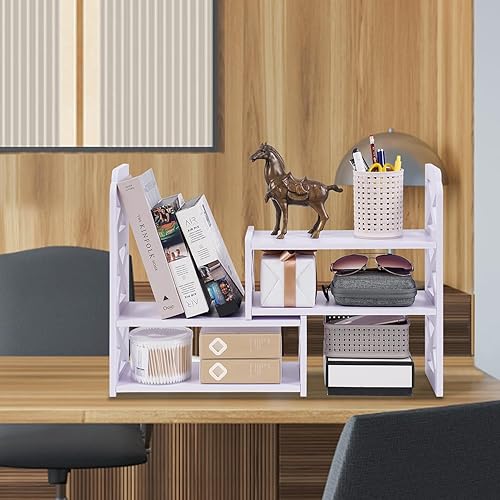 Miniatura 7 de Felmis Estante organizador de escritorio, estantería pequeña ajustable blanca, estantes ampliables para libros para aula, oficina, dormitorio, hogar
