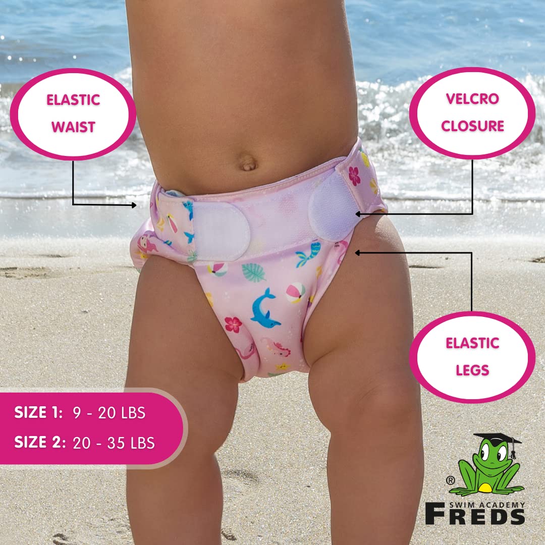 Maillot couche bébé et enfant - Couche de natation - Maillot couche rose - Couche de nage bébé de 9 à 16 KG - Couche baignade - Réutilisable - Lavable en machine - Freds swim academy