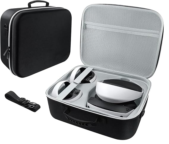 TMG Hard Carrying Case for PS VR2, VR Gaming Headset and Controllers Travel Storage Bag Organizer with Lens Protector & Shoulder Strap