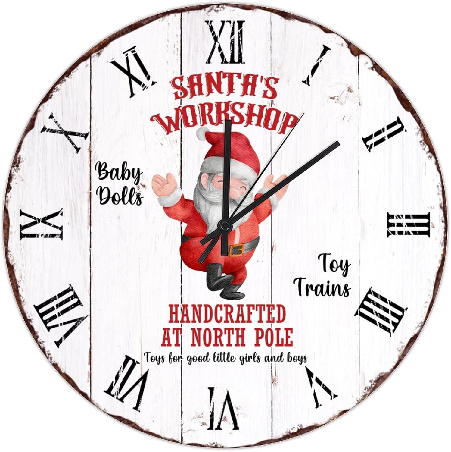 Christmas Santa Hanging Clock 15in at North Pole Wood Wall Clock Silent Non Ticking Postage Stamp Holiday Party Gift Popular Wall Decor for Home Home Dining Room Shop Balcony