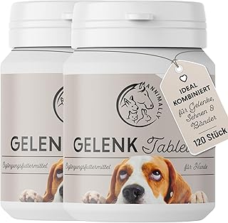 Gelenktabletten für Hunde mit MSM, Grünlippmuschel, Teufelskralle, Glucosamin & Hyaluron - 2 Dosen á 120 Gelenke Tabletten für Hunde - Hohe Akzeptanz beim Hund durch kleine Tabletten - Doppelpack