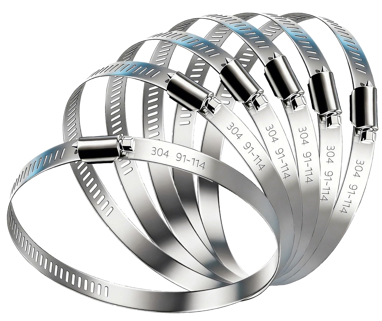 Litensh Silver 91-114Mm Stainless Steel Hose Clips, 6Pcs Worm Gear Hose Pipe Clamp Adjustable Jubilee Clips, Duct Clamp Fuel Line Hose Clamps For Plumbing Automotive Pool Car Pond And Garden