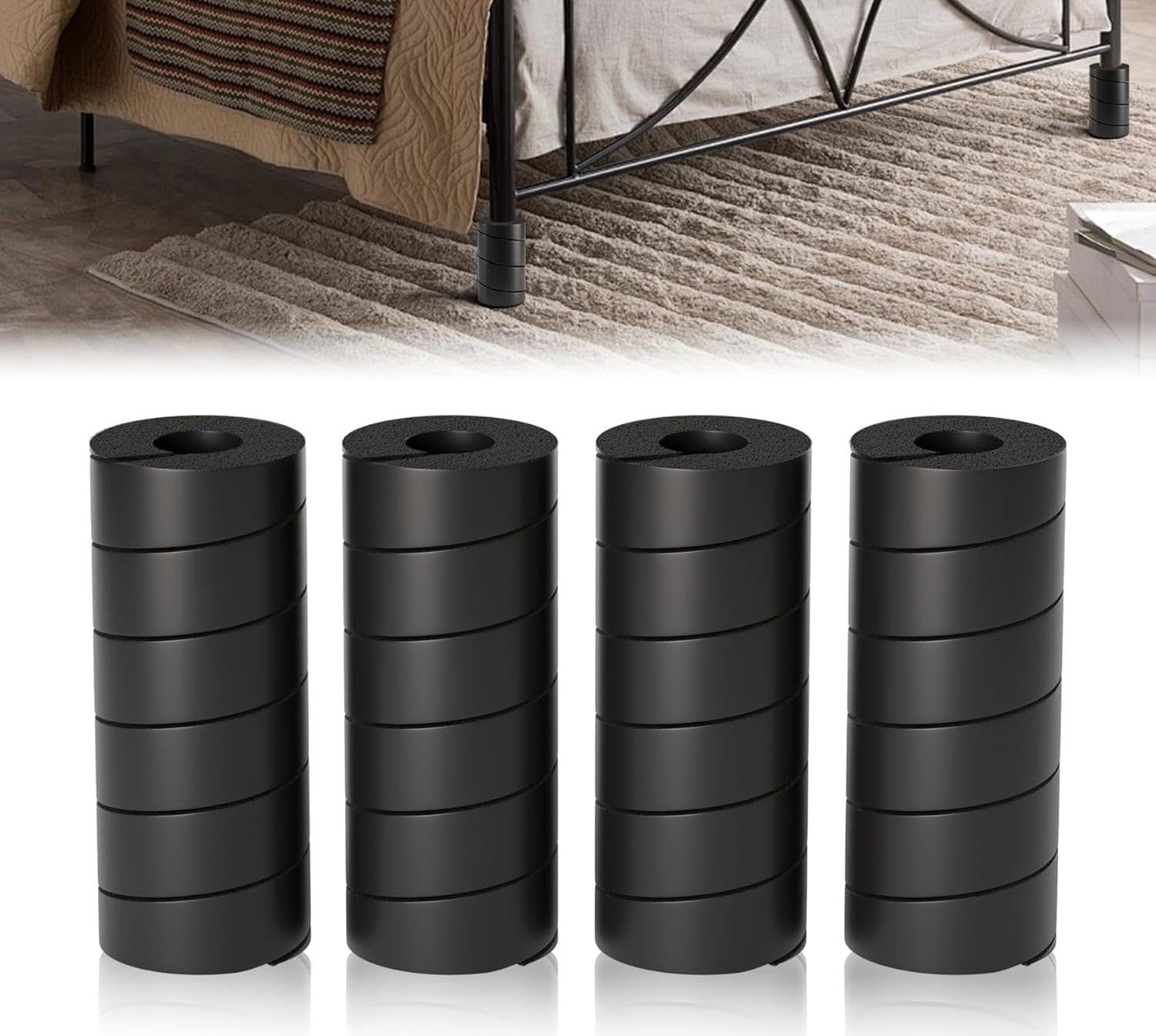 4 Pcs Bed Frame Toe Protectors 6" Bed Frame Leg Covers Feet Protectors to Keep Your Toes from Hard Furniture Legs Corner Guards, No Adhesive or Glue (Black)