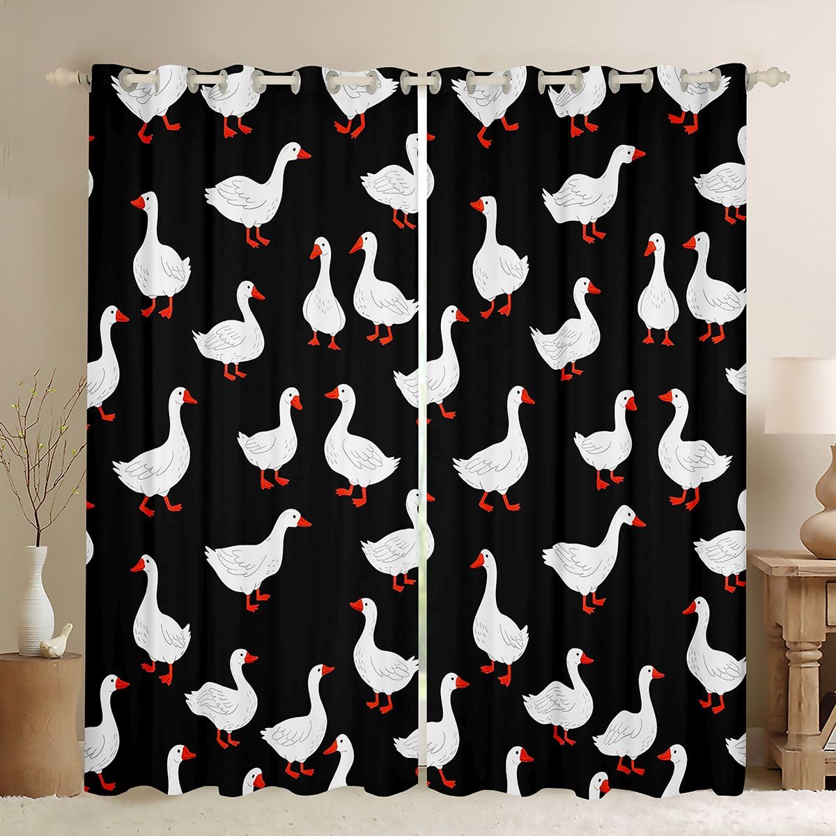 Rideau occultant 117x183 cm anti lumiere motif oie kawaii pour le salon