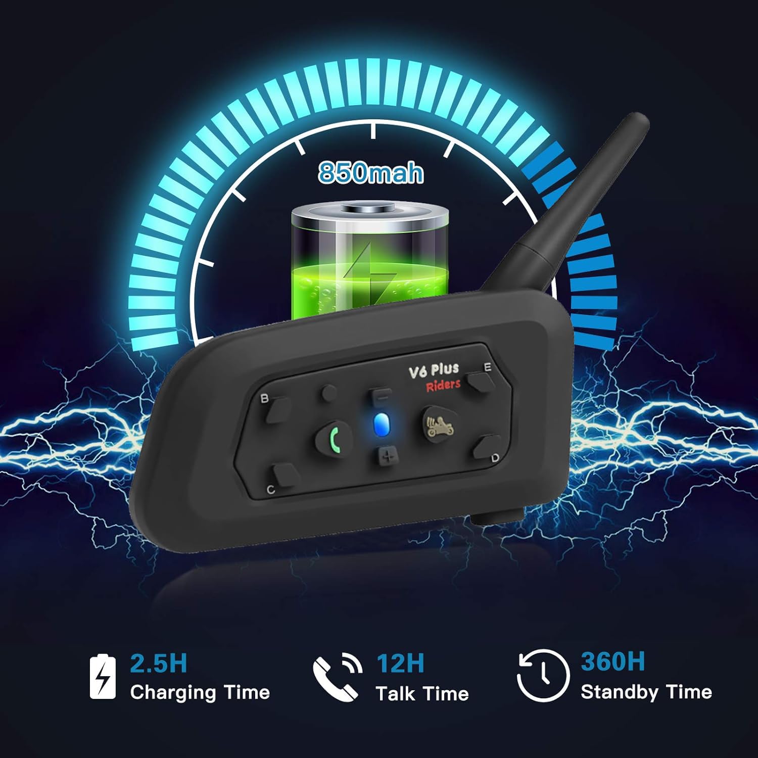 QSPORTPEAK V6 Plus Intercom Moto Bluetooth, Système de Communication 2 Voies pour Casque Moto, Kit Main Libre Audio Multitâche, Oreillette Moto, Interphone pour Moto Cross/ATV/Bicyclette