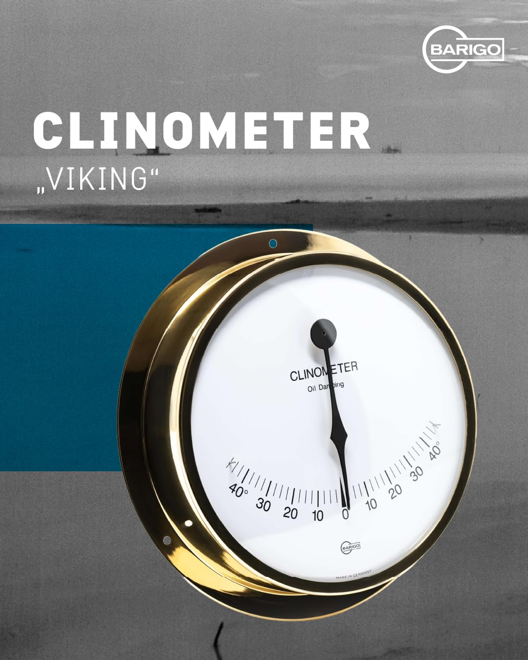 BARIGO 911MS VIKING Clinometro – 155 x 35 mm – Inclinometro con corpo in ottone lucido – Pannello posteriore in metallo – Made in Germany
