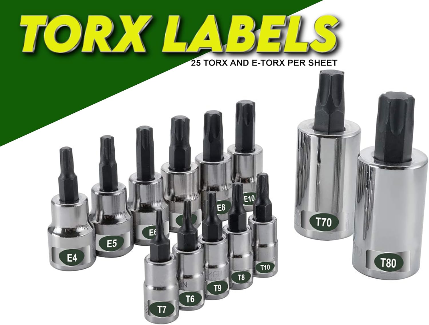 Chrome Foil Socket Labels – Color-Coded Adhesive Stickers for SAE, Metric & Torx – Easy-to-Read Tool Labels for Organizing Socket Sets (170 Pieces)