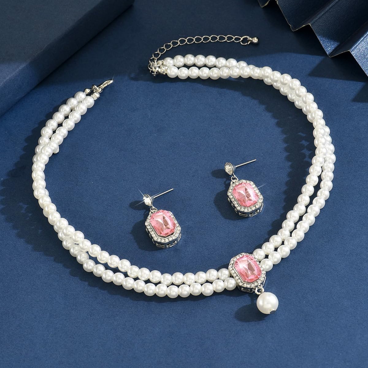 Kercisbeauty Gemstones Earrings Pearl Choker Jewelry Set for Wedding Brides image 4