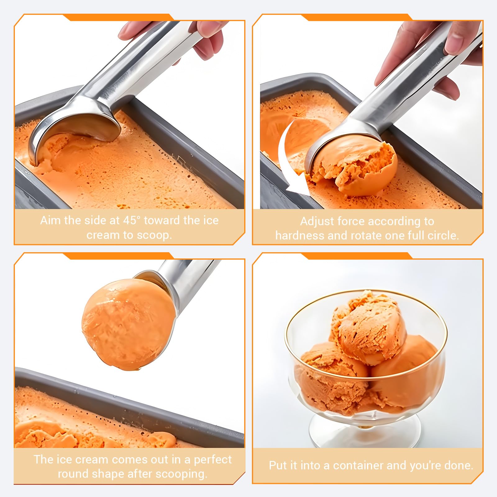 Eislöffel Portionierer, 2 Stück Eisportionierer Edelstahl, Spülmaschinenfest, für Hart-Eis, Gelato, Keksteig, Sorbet und mehr (Silber)