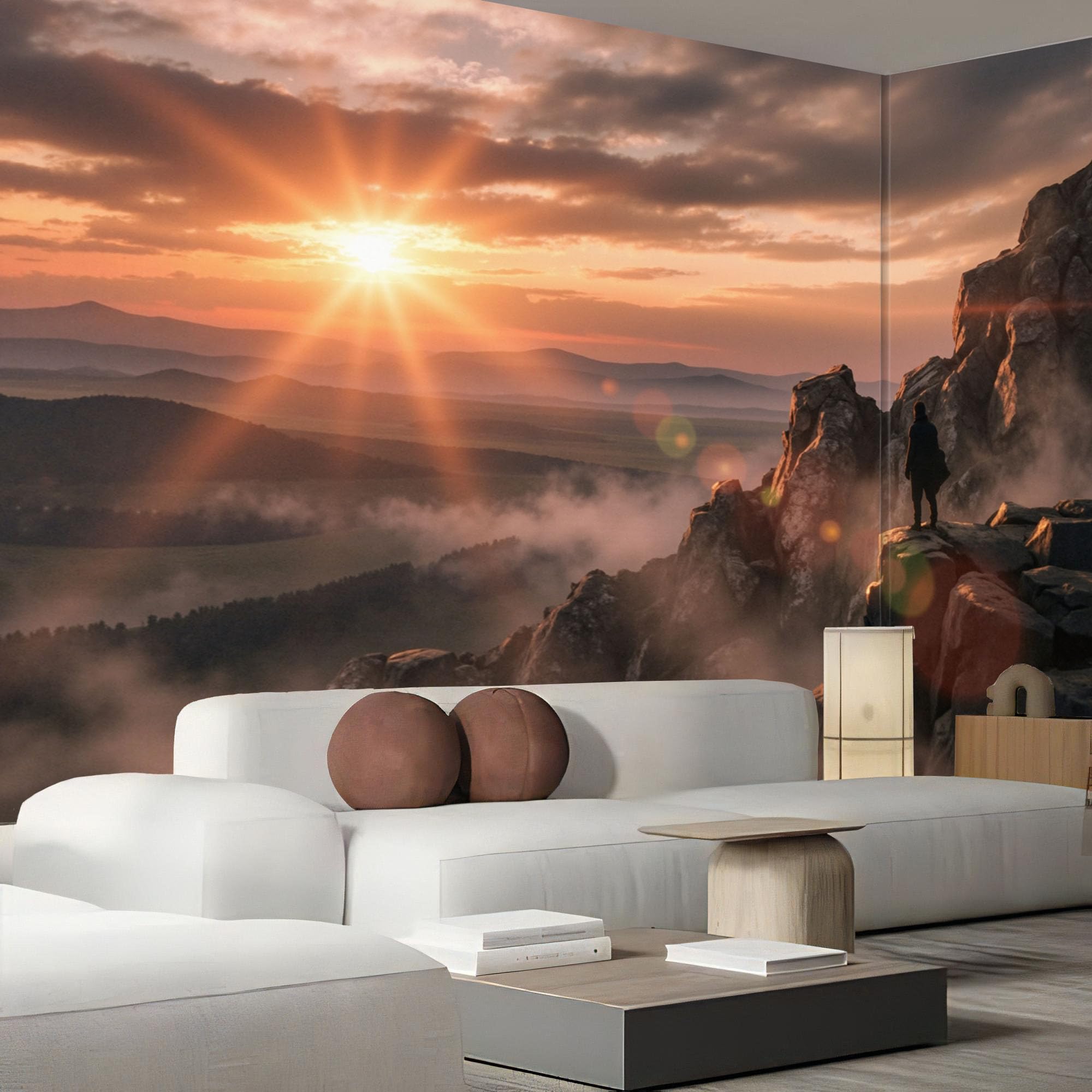 Carta da Parati Paesaggi Soleggiati 250Lx175A cm, Fotomurali Fotografia Di Scogliere Decorazioni Parete, Tessuto di Seta Murale per Camera Letto, Soggiorno, Ufficio, TV Sfondo