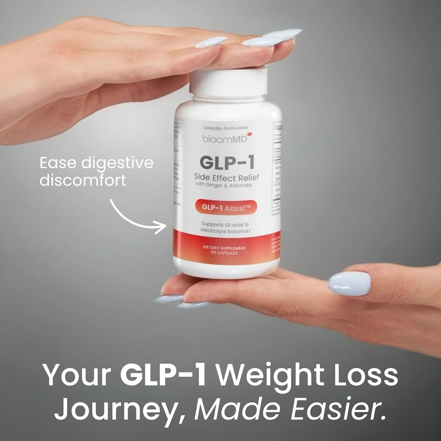 GLP-1 Side Effect Relief Supplement – Support for Nausea, Bloating & Fatigue – Natural Digestive Support with Ginger, Magnesium, B12 & Electrolytes – for GLP-1 Users – 60 Capsules