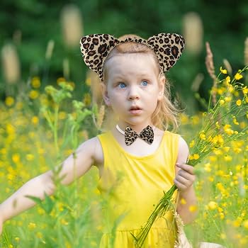 Kit Costume Leopardo Per Bambini - 5 Pezzi: Cerchietti, Coda, Papillon E Adesivi Faccia - Travestimento Carnevale E Halloween