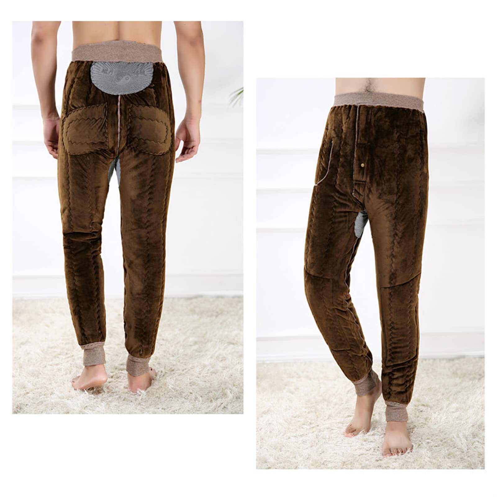 Pantaloni da uomo in pile termico a doppio strato intimo elastico a vita alta pesante inverno caldo foderato lungo Johns leggings pantaloni della tuta pantaloni base Jogger cammello -3XL