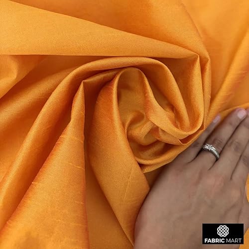 Miniatura 2 de Tela de seda de imitación naranja azafrán por el patio, 42 pulgadas o 42.1 in de ancho, 3 yardas continuas tela de seda naranja, seda sintética