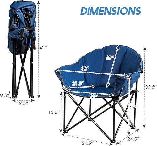 Miniatura 3 de Giantex Silla de camping portátil, silla plegable para exteriores con platillo de luna para césped con asiento acolchado suave, portavasos y bolsa