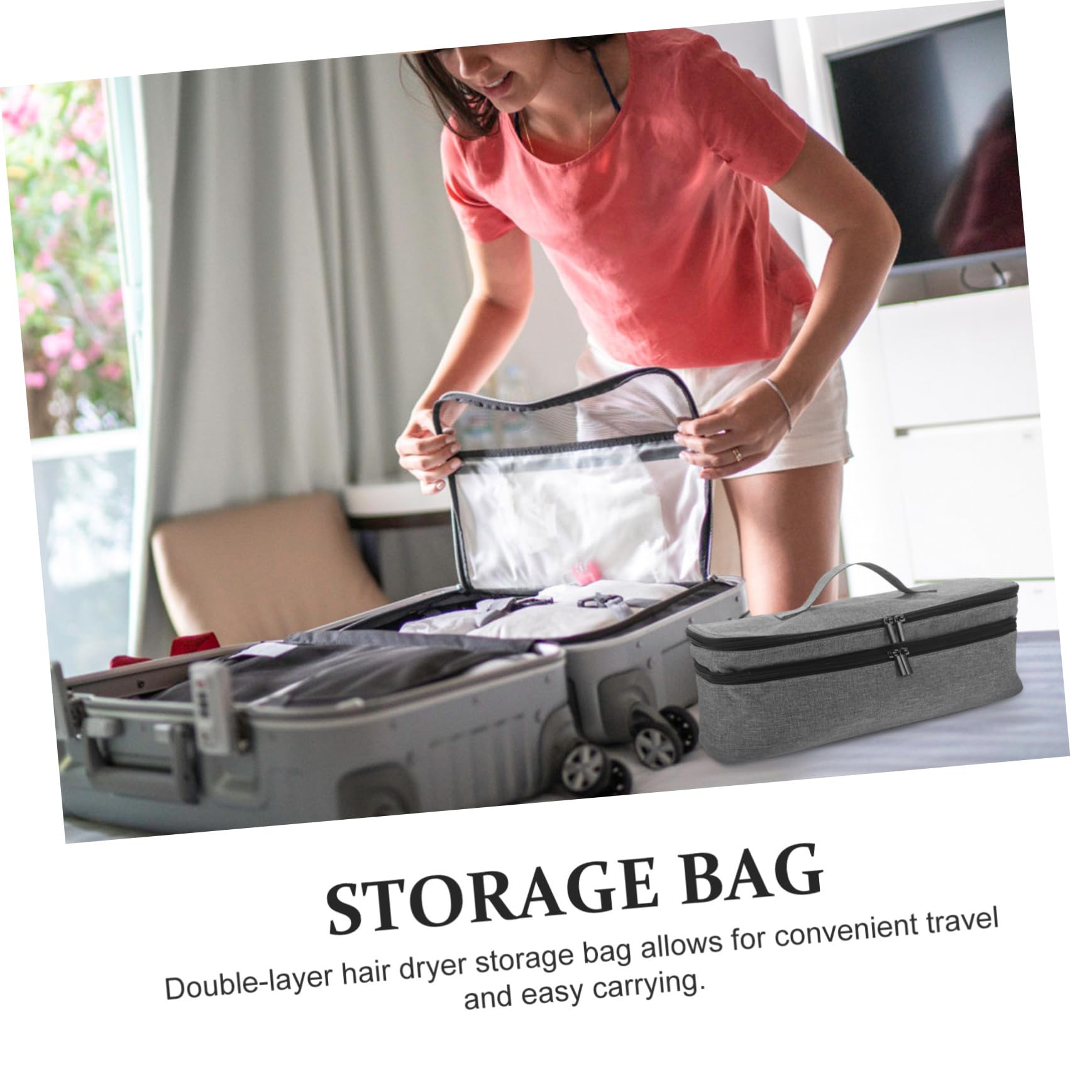 PLAFOPE Borsa Viaggio per Asciugacapelli e Arricciacapelli Organizer Doppio per Strumenti per Capacità Design Integrato e Resistente Custodia Portatile per Styling in Viaggio Grigio