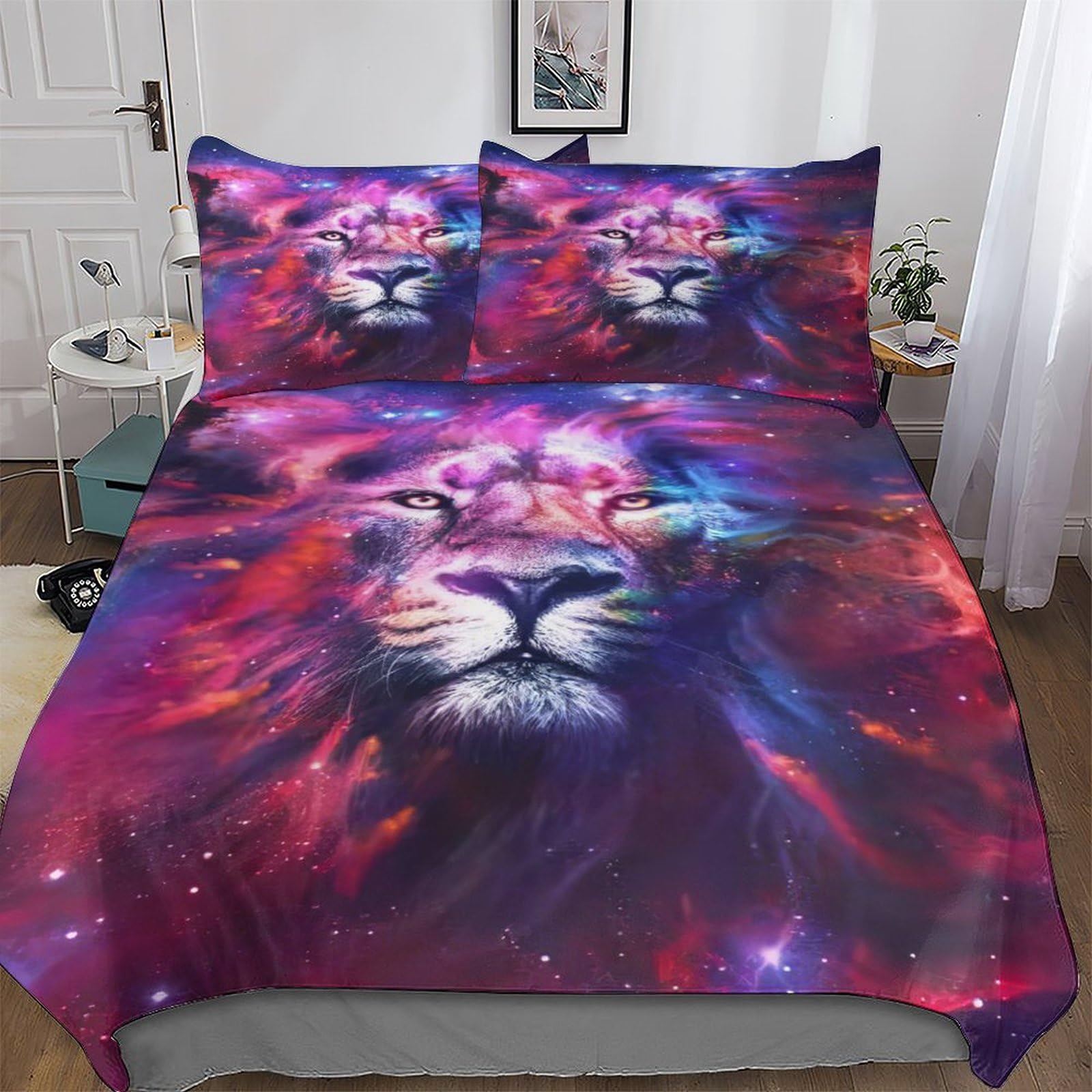 Housse de couette lion microfibre parure de lit 3 pièces enfants adultes