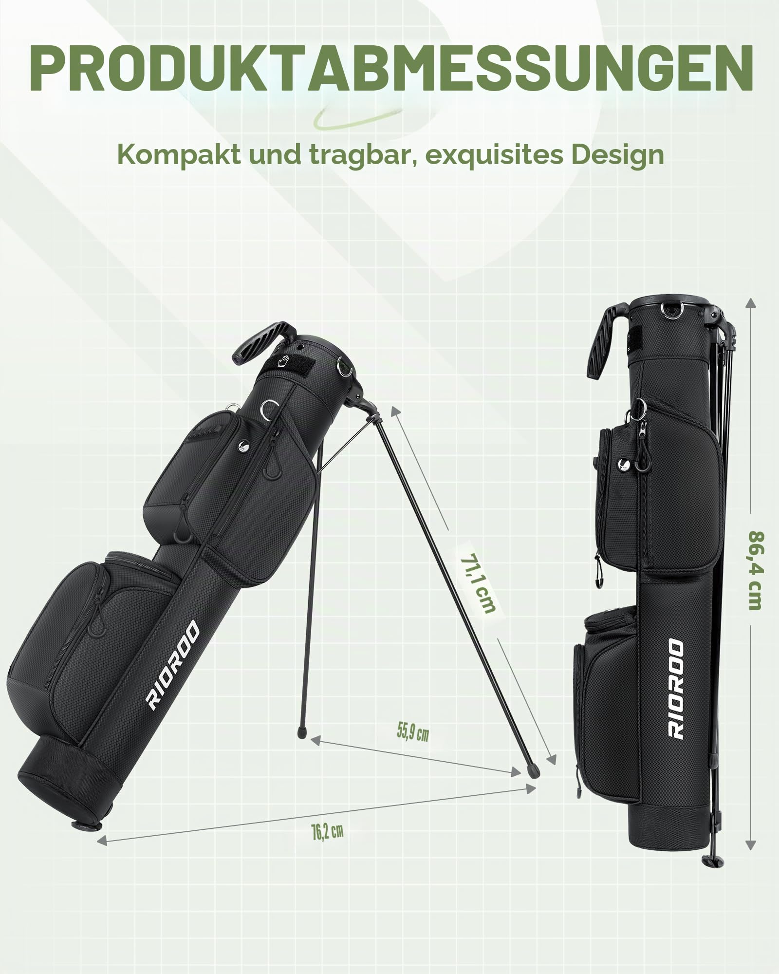Golf Stand Bag Leicht, Golftasche für Bis zu 9 Schläger mit DREI Wege Trennwänden, Wasserdicht, Inkl Kühlbeutel, Ergonomischer Schultergurt Großes Staufach Unisex für Herren Damen