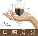 Top-spring Espresso Coffee Cups 80ml Clear Double Wall Glass Coffee Mugs with Handles - Set of 4 3oz Insulated Borosilicate Glassware Tea Cup Mug